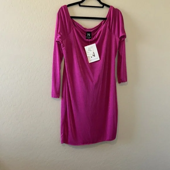 N BY NAKED WARDROBE Off The Shoulder Long Sleeve Minidress pink Orchard 2X - Picture 2 of 5
